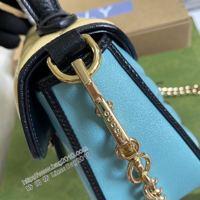 Gucci新款手提女包 古馳GG Marmont系列手袋 Gucci藍色和紅色絎縫皮革拼色女包 583571  ydg3175
